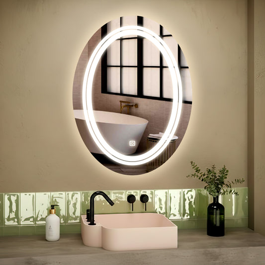 LUPPRA 18x24 Inch Oval LED Wall Mirror with Smart Touch Sensor, 3 Color Adjustable Lighting (Warm, Natural, White) – Modern Wall-Mounted Smart Mirror for Bathroom, Bedroom & Living Room (Oval 3)