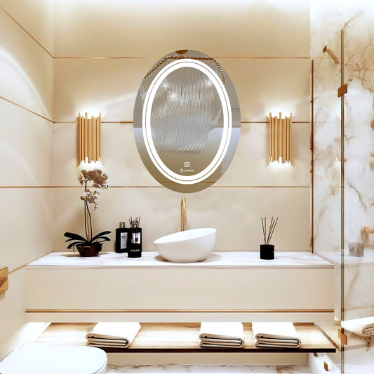 LUPPRA 18x24 Inch Oval Wall-Mounted LED Mirror with Smart Sensor and 3-Color Light Sensor (Warm, White, Natural) | Bathroom LED Lights, Wash Basin Wall Mirror, Fancy Washbasin Mirror.