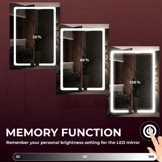 LUPPRA 18x24 Inch Rectangle LED Wall Mirror with Smart Touch Sensor, 3 Color Adjustable Lighting (Warm, Natural, White) – Modern Wall-Mounted Smart Mirror for Bathroom & Living Room (Rectangle 1)
