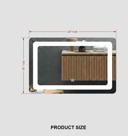 LUPPRA Horizontal Wall Mounting Mirror with Light |Bathroom ,Venity and Smart Mirror Size 24X18 inch| LED Mirror 3 Tone (Cool , Natural , Warm ).