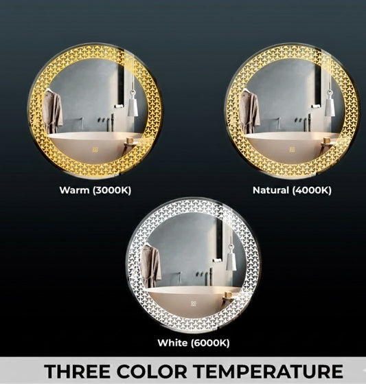 LUPPRA 24x24 Inch Wall-Mounted LED Mirror with Smart Sensor and 3-Color Light (Warm, White, Natural) | Wash Basin Wall and Fancy Washbasin Mirror,Smart LED Design