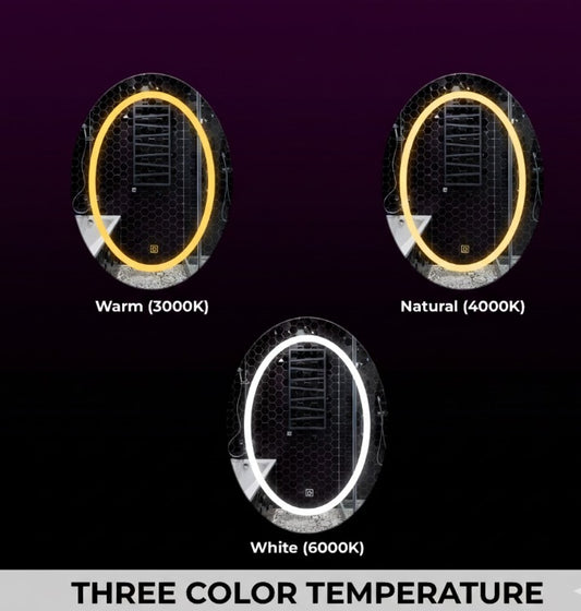 LUPPRA 18x24 Inch Oval LED Wall Mirror with Smart Touch Sensor, 3 Color Adjustable Lighting (Warm, Natural, White) – Modern Wall-Mounted Smart Mirror for Bathroom, Bedroom & Living Room (Oval 1)