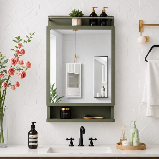 Wall Mounted Plastic Premium Multipurpose Storage Cabinet with Mirror – Space-Saving Bathroom & Bedroom Organizer, Sleek Finish (Mat Green)