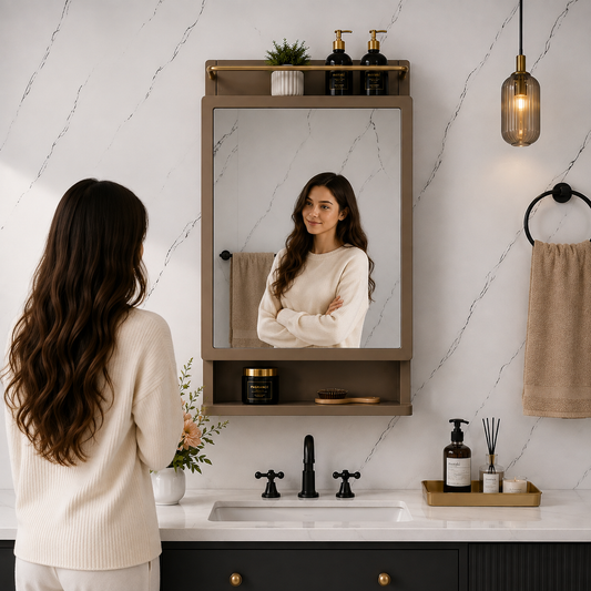 Wall Mounted Plastic Premium Multipurpose Storage Cabinet with Mirror – Space-Saving Bathroom & Bedroom Organizer, Sleek Finish (Mat Brown)