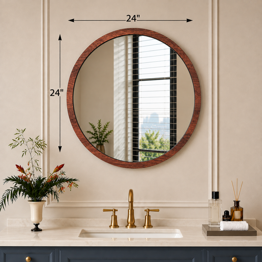 24 x 24 Inch Wooden Finish Wall Mirror – Elegant Decorative Framed Mirror for Bedroom, Living Room, Hallway, Entryway & Home Décor