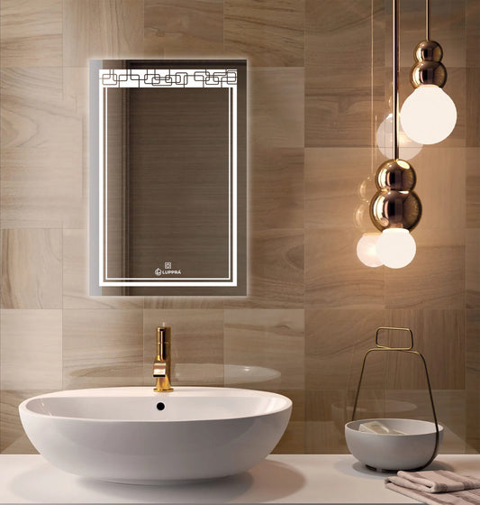 LUPPRA 18x24 Inch LED Wall Mirror with Smart Touch Sensor, 3 Color Adjustable Lighting (Warm, Natural, White) – Modern Wall-Mounted Smart Mirror for Bathroom, Bedroom & Living Room