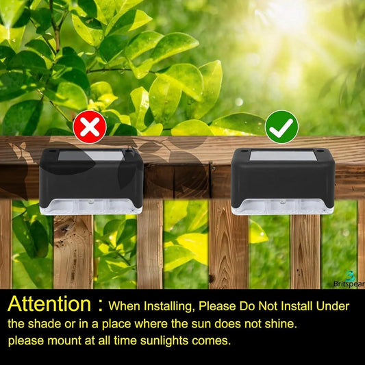 LED Solar Step Fence Lights for Outdoor Decks Warm Yellow Outside Lighting for Wall Garden Backyard Patio Balcony Decor (Pack of 4/Black) | Black | Set of 4