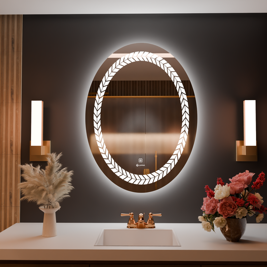 LUPPRA 18x24 Inch Oval LED Wall Mirror with Smart Touch Sensor, 3 Color Adjustable Lighting (Warm, Natural, White) – Modern Wall-Mounted Smart Mirror for Bathroom, Bedroom & Living Room (Oval 2)