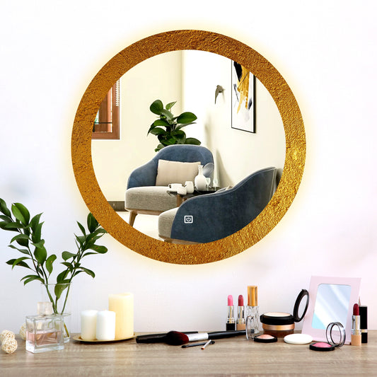 LUPPRA Glass Round Unique UV Printed Design led Mirror 3 Led Lights(Warm,White,Natural White,Size 24X24 Inch).