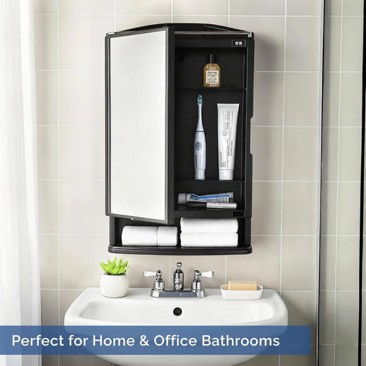 LUPPRA Plastic Premium Multipurpose Wall Mounted Storage Cabinet with Mirror – Space-Saving Bathroom & Bedroom Organizer, Sleek Prime Look (Black)