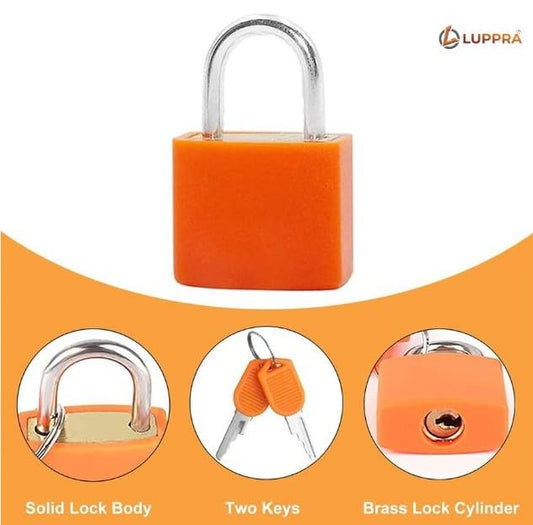 Mini Steel Padlock with 2 Keys,Small Travel Lock for Suitcase, Luggage, Bags & Cabinets, Rust-Resistant Compact Security Lock for Daily Use, Strong Metal Body Padlock (Orange, Small)