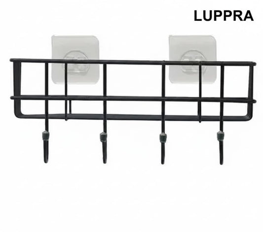 Self-Adhesive MS Metal Shower Basket Bathroom Shelf Wall Mounted Organizer – (Black, 1 Shelf)