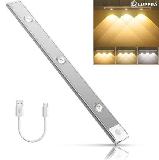 40cm Motion Sensor Under Cabinet LED Light – USB Rechargeable 1200mAh Battery, Dimmable, Wireless Stick-On for Wardrobe, Kitchen, Stairs (Pack of 1)