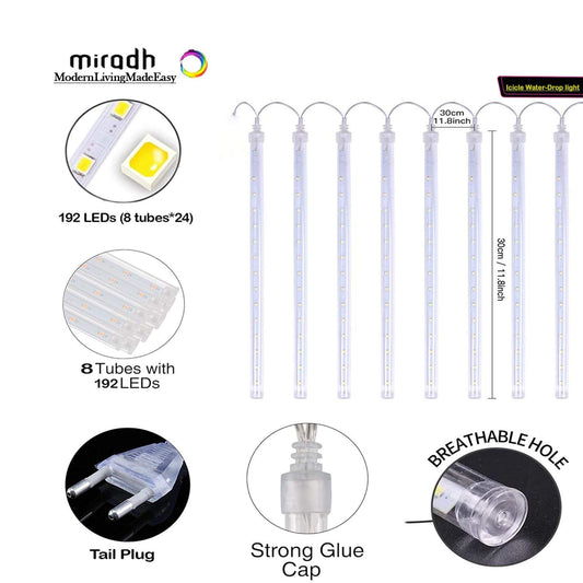 LUPPRA LED Meteor Shower Rain Lights – Waterproof Falling Rain Tube Lights for Outdoor Decoration, Christmas, Tree, Garden, Wedding & Festival Lighting (Pack of 8)