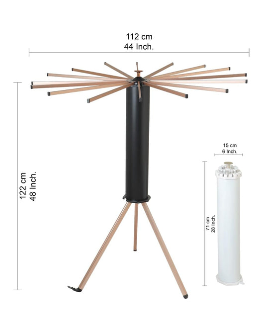 Aluminium Floor Cloth Dryer Stand, Foldable Clothes Drying Rack with 16 Rods, 360° Rotating Arms, Aluminium Indoor Outdoor Laundry Stand 1 Tier (Black)