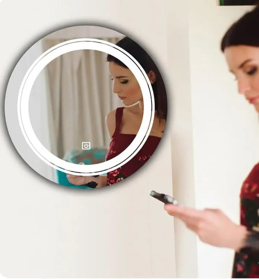LUPPRA 16x16 Inch Round LED Wall Mirror with Smart Touch Sensor, 3 Color Adjustable Lighting (Warm, Natural, White) for Bathroom, Bedroom & Living Room