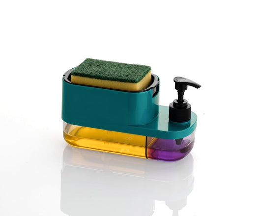 3-in-1 Soap Pump Dispenser Multicolor | Dish Soap Liquid Dispenser with Sponge Holder for Kitchen Sink Countertop | Kitchen & Bathroom Accessory