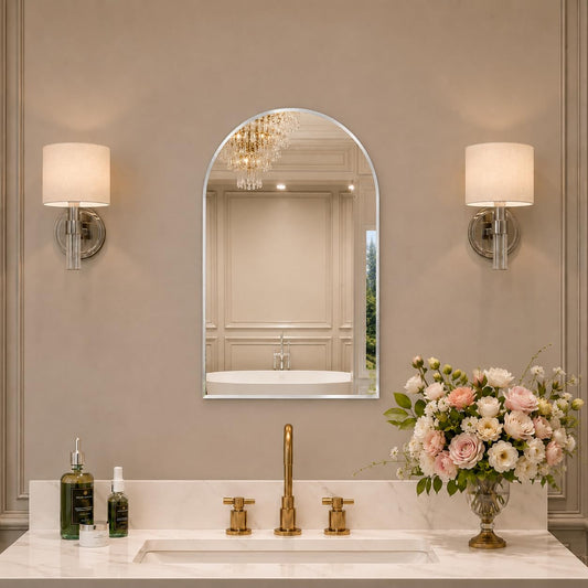 LUPPRA 18 * 24 inch Frameless Arch Wall Mount Decorative Glass Mirror for Bathroom & Living Room