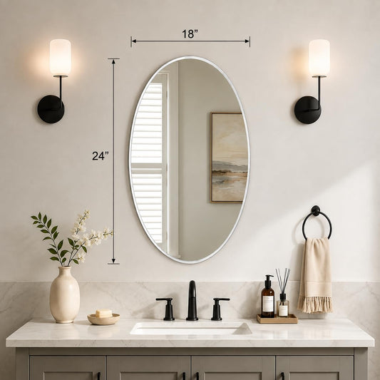 LUPPRA 18 * 24inch Frameless Oval Wall Mount Beveled Glass Mirror for Bathroom & Living Room