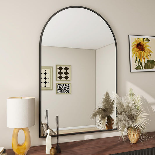 LUPPRA 12x18 inch Black Arched Wall Mirror – Plastic Black Frame, Stylish Bathroom & Vanity Mirror for Living Room, Bedroom, Entryway, and Home Décor 12x18