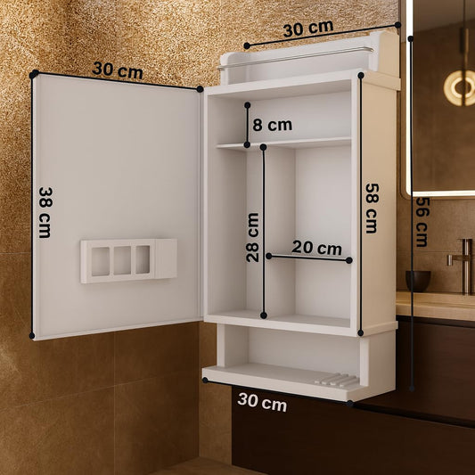 Plastic Premium Multipurpose Wall Mounted Storage Cabinet with Mirror – Space-Saving Bathroom & Bedroom Organizer, Sleek Prime Look (White)