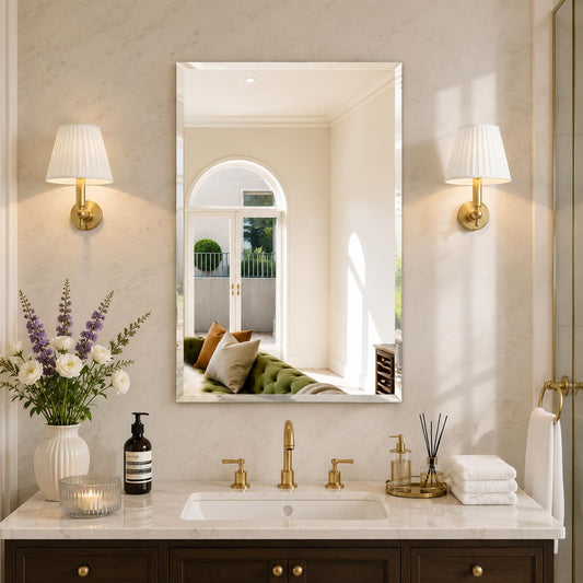 LUPPRA 18 x 24 Inch Frameless Rectangular Wall Mounted Beveled Mirror for Bathroom & Living Room