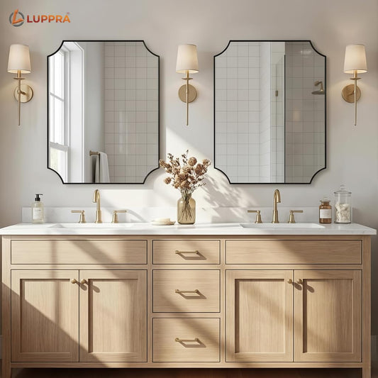 LUPPRA Elegant Scalloped Wall Mirror – 12x18” Black Plastic Frame, Modern Vanity Mirror for Bathroom, Bedroom & Entryway