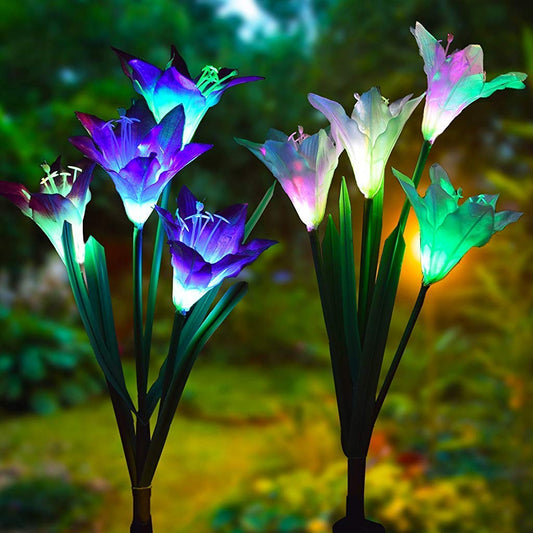 LUPPRA 7-Color Changing Solar Flower Garden Lights (Pink & Purple) – Pack of 2 Solar Light Set