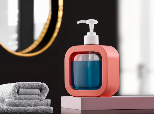 300ML Transparent Liquid Soap Dispenser | Refillable Pump Bottle for Hand Wash Dish Wash Shampoo Conditioner Shower Gel | Bathroom & Kitchen Liquid Dispenser (Red)