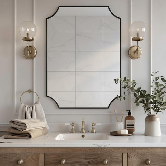 LUPPRA Elegant Scalloped Wall Mirror – 12x18” Black Plastic Frame, Modern Vanity Mirror for Bathroom, Bedroom & Entryway