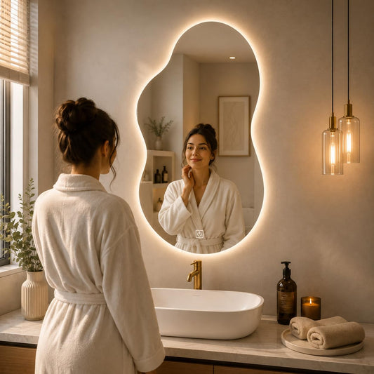 LUPPRA 16 * 24 Irregular Asymmetrical Cloud Wall Mount LED Bathroom Vanity Mirror, 3 Colors & Dimmable Backlight