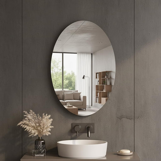 Frameless Oval Wall Mirror – 18"x24" Decorative Mirror for Bathroom, Bedroom, Living Room, Entryway.