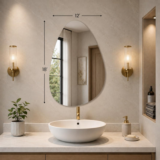 LUPPRA 12 * 18 inch Frameless Drop Shape Wall Mounted Decorative Vanity Mirror for Bathroom, Wash Basin, Living Room & Bedroom