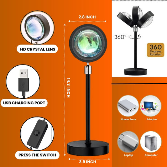 LUPPRA RGB Sunset Projection Lamp – LED Night Light with Remote for Romantic Bedroom, Couples, and Valentine’s Gift
