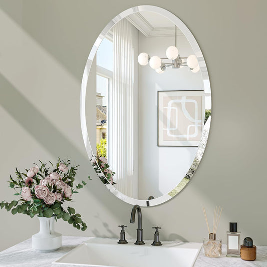 LUPPRA 18x24 Inch Bevald  Oval Frameless Wall Mirror – Modern Decorative Vanity Mirror for Bathroom, Bedroom, Living Room & Entryway