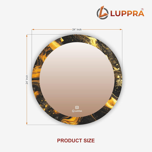 LUPPRA 24X24 inch Round UV Printed Decorative LED Mirror with Led Light for Wash Basin with Smart 3 Light Tone (Cool White,Natural White and Warm White).
