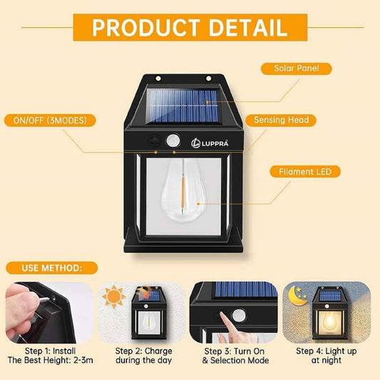 Solar Induction Wall Lamp Outdoor with Motion Sensor – 1800mAh Battery, Waterproof Solar Security Wall Sconce Light for Garden, Balcony, Terrace & Home (Black, Pack of 1)