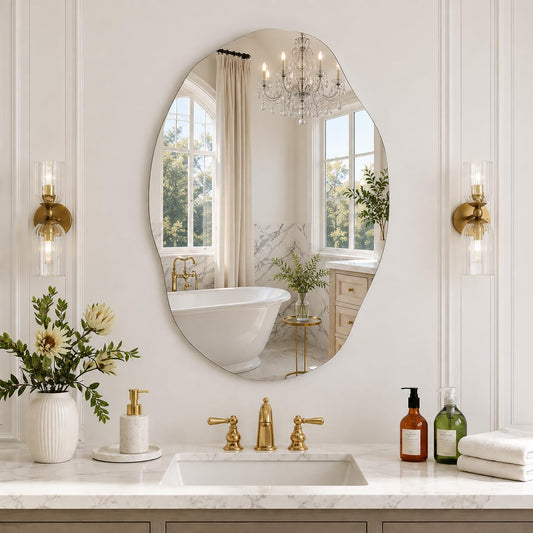 LUPPRA 12 * 18 inch Frameless Irregular Wall Mounted Decorative Vanity Mirror for Bathroom, Washbasin & Living Room