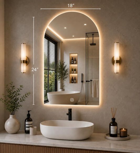 18 x24 inch Frameless Oval LED Bathroom Vanity Mirror — Wall Mounted Backlit Lighted Smart Mirror with 3 Color Modes & Touch Sensor Controls
