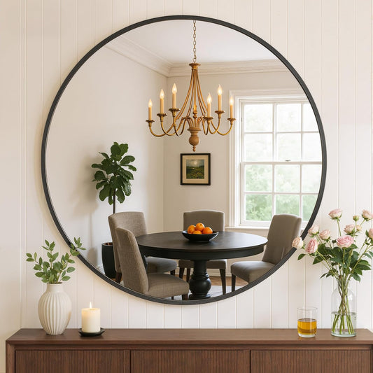 LUPPRA Black Round Wall Mirror, Bathroom black Aluminum Frame Hanging Circle Mirror for Bedroom Living Room Vanity Washroom Entryway (24X24 INCH).