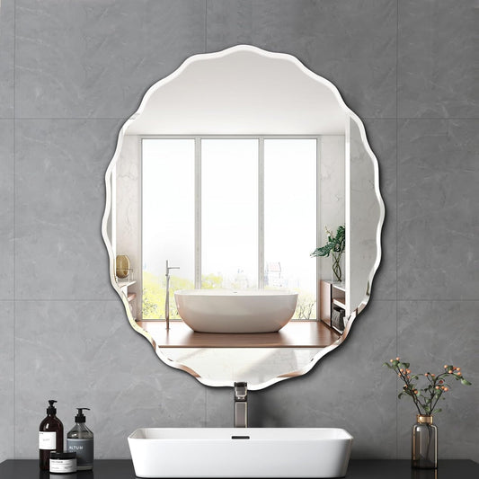 LUPPRA Frameless Bevald Mirror for Bedroom/Bathroom/Dressing Room/Living Room/Entryway/Wall -  5 mm (18 X 24 Inch). ( Oval)