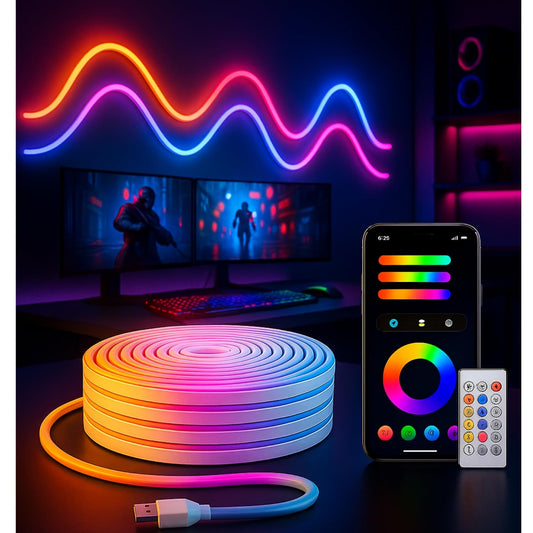 LUPPRA  5M RGB Neon LED Strip – Remote & App Controlled, Music Sync Multicolor Lights for DIY Home, PC, Gaming & Wall Decor