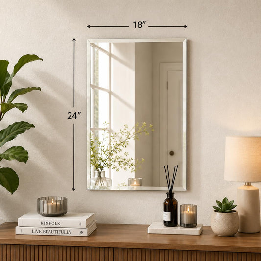 LUPPRA 18 x 24 Inch Frameless Rectangular Wall Mounted Beveled Mirror for Bathroom & Living Room