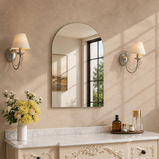 LUPPRA 12 * 18 inch Frameless Arched Wall Mounted Decorative Vanity Wall Mirror