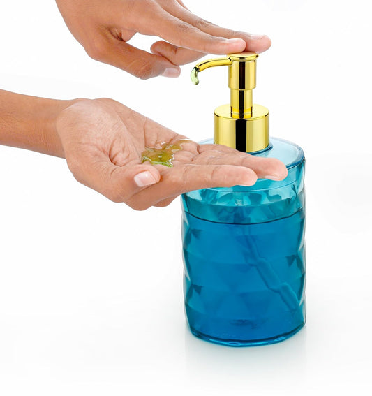Refillable Liquid Soap Dispenser 300ml | Unbreakable Plastic Pump Bottle for Handwash, Lotion, Shampoo, Sanitizer | Bathroom Kitchen Sink Wash Basin (Blue)