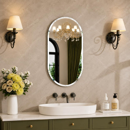 LUPPRA Frameless Decorative Beveled HD Glass Wall Mount Mirror for Bathroom, Vanity & Living Room