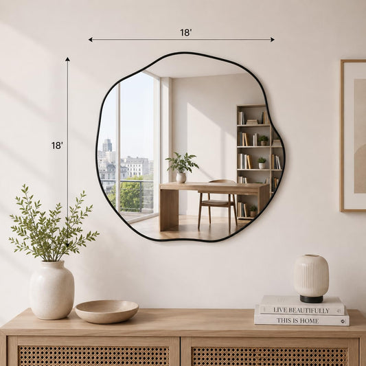 LUPPRA  Black Irregular Wall Mirror 18” – Modern Asymmetrical Decorative Mirror for Living Room, Bathroom, Bedroom & Entryway
