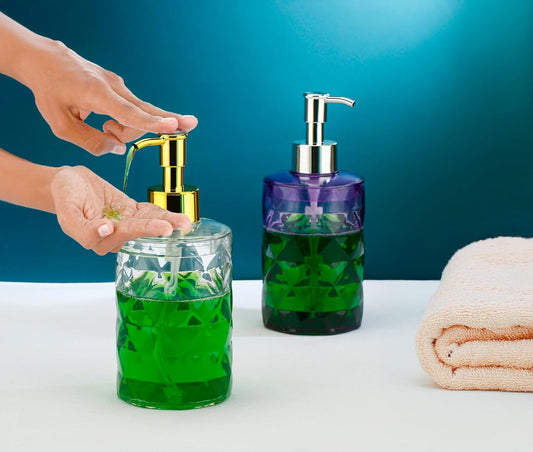 Refillable Liquid Soap Dispenser 300ml | Unbreakable Plastic Pump Bottle for Handwash, Lotion, Shampoo, Sanitizer | Bathroom Kitchen Sink Wash Basin (Purple)