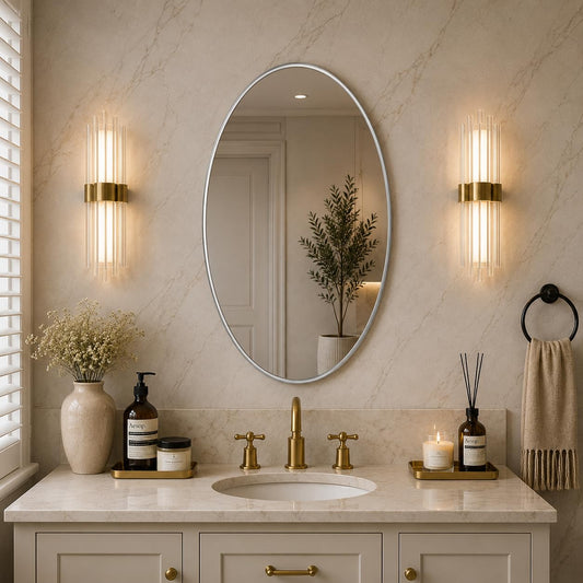 LUPPRA 18 * 24inch Frameless Oval Wall Mount Beveled Glass Mirror for Bathroom & Living Room