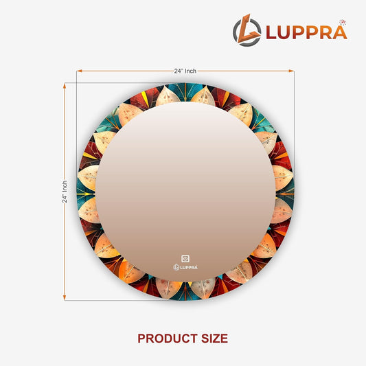 LUPPRA Round 24x24 Inch Wall-Mounted UV Printed LED Mirror 3-Color Light (Warm, White, Natural) | Wash Basin Wall, Fancy Washbasin,Smart LED Design.